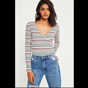 Urban Outfitters Striped Long Sleeve Wrap Top